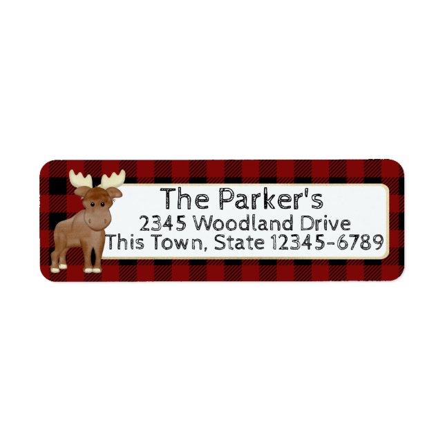 Buffalo Plaid and Moose Return Address Label (Front)