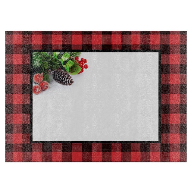 Buffalo Plaid and Pine Holiday Cutting Board (Front)