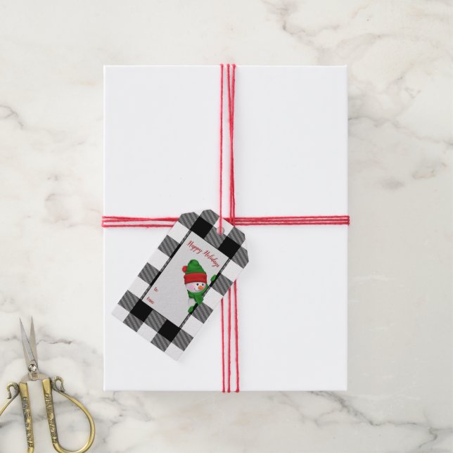 Buffalo Plaid and snowman Gift Tags (With Twine)