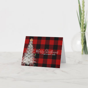 Buffalo Plaid and White Christmas Tree Card