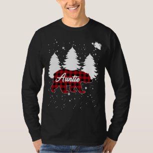 Buffalo Plaid Auntie Bear Christmas Tree Pajama Fa T-Shirt
