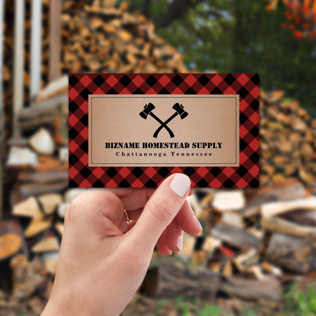 Buffalo Plaid Axe Homestead Outdoor Retail Business Card (Creator Uploaded)