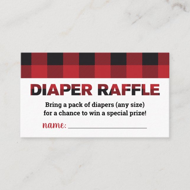 Buffalo Plaid Baby Shower Diaper Raffle Card (Front)