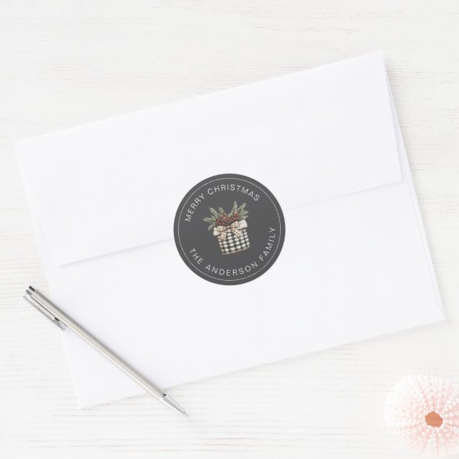 Buffalo Plaid Basket Classic Round Sticker (Envelope)
