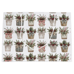 Buffalo Plaid Basket Farmhouse Christmas Large Gift Bag