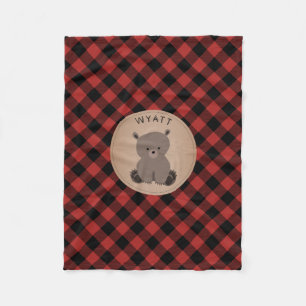 Buffalo Plaid Bear Kids Fleece Blanket