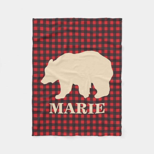 Buffalo plaid bear personalised blanket (Front)