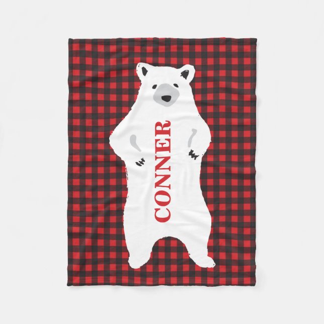 Buffalo plaid bear standing personalised blanket (Front)