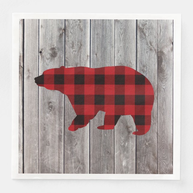buffalo plaid bear wild one 1st birthday party napkin (Front)