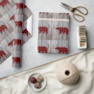 buffalo plaid bear wild one 1st birthday party wrapping paper