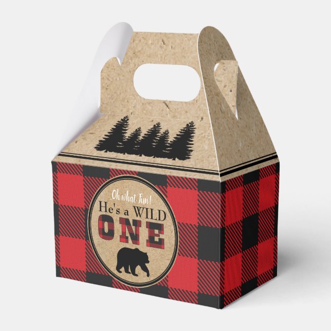 Buffalo Plaid Birthday Party Favour Boxes (Front Side)