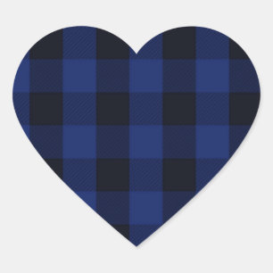 Buffalo Plaid Black and Blue Checks Pattern Heart Sticker