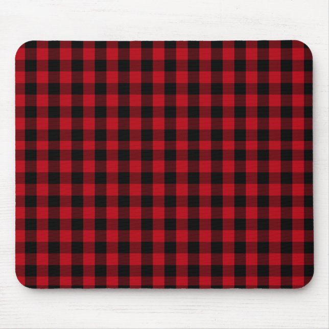 Buffalo plaid Black and Red Pattern Mouse Pad (Front)