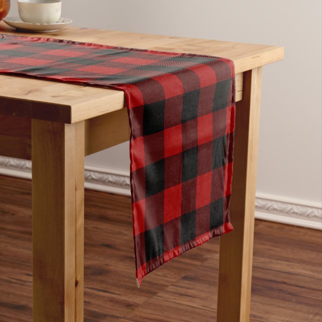 Buffalo Plaid Black and Red Short Table Runner (In Situ)