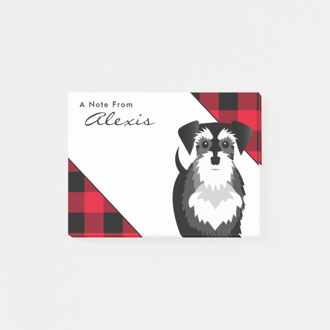 Buffalo Plaid Black and Silver Schnauzer Post-it Notes (Front)
