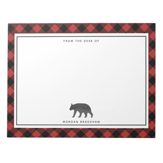 Buffalo Plaid Black Bear Personalised Notepad (Front)