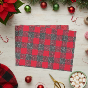 Buffalo Plaid Black Faux Glitter  Tissue Paper