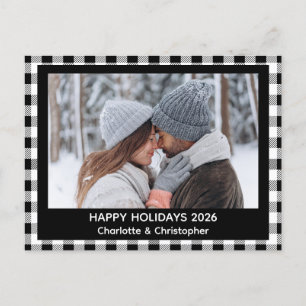 Buffalo Plaid Black White Fall Holiday Postcard