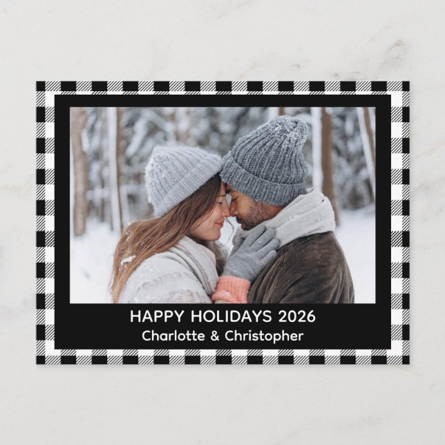 Buffalo Plaid Black White Fall Holiday Postcard (Front)