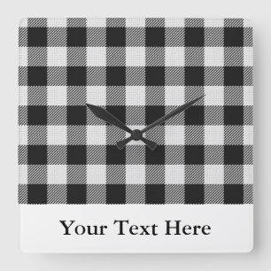 Buffalo Plaid Black White Personalised Square Wall Clock