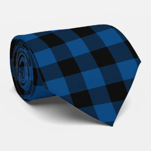 Buffalo Plaid Blue And Black Neck Tie