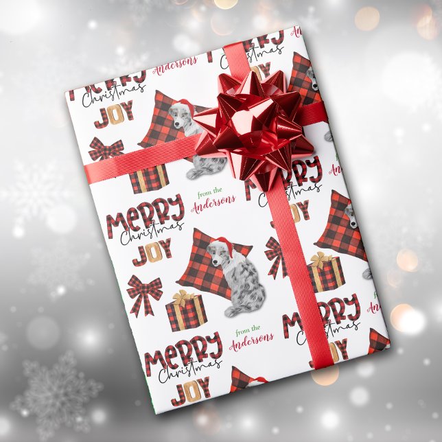 Buffalo Plaid Blue Merle Aussie Dog Christmas  Wrapping Paper (Creator Uploaded)