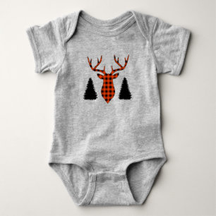 Buffalo Plaid Buck Deer Pine Trees Baby Bodysuit