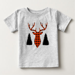 Buffalo Plaid Buck Deer Pine Trees Baby T-Shirt