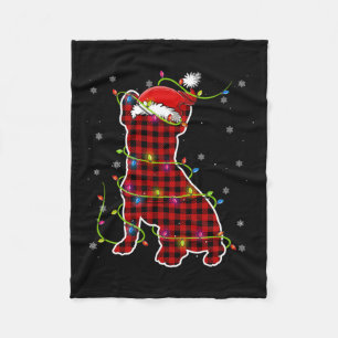 Buffalo Plaid Bulldog Santa Christmas Pajama Match Fleece Blanket