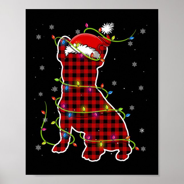 Buffalo Plaid Bulldog Santa Christmas Pajama Match Poster (Front)