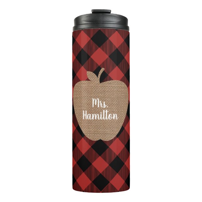 Buffalo Plaid Burlap Apple Teacher Thermal Tumbler (Front)