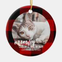 Buffalo Plaid Cat Meowy Christmas Photo