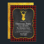 Buffalo Plaid Chalkboard Foil Christmas Party Invitation<br><div class="desc">Christmas party rustic chalkboard invitation featuring a buffalo plaid pattern and a gold foil deer and reverse customisable to your event specifics.</div>