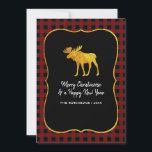 Buffalo Plaid Chalkboard Foil Christmas Photo Holiday Card<br><div class="desc">Rustic christmas greetings card featuring a buffalo plaid pattern and gold foil moose and acorns customisable to your event specifics. Square instagram photos are ideal.</div>