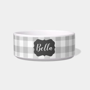 Buffalo Plaid Chalkboard Label Small Cat Dog Name Bowl