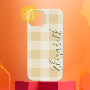 Buffalo Plaid Check Calligraphy CAN edit gold iPhone 15 Pro Case