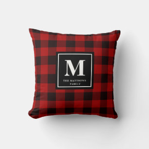 Buffalo Plaid Check Monogram- Black Cushion