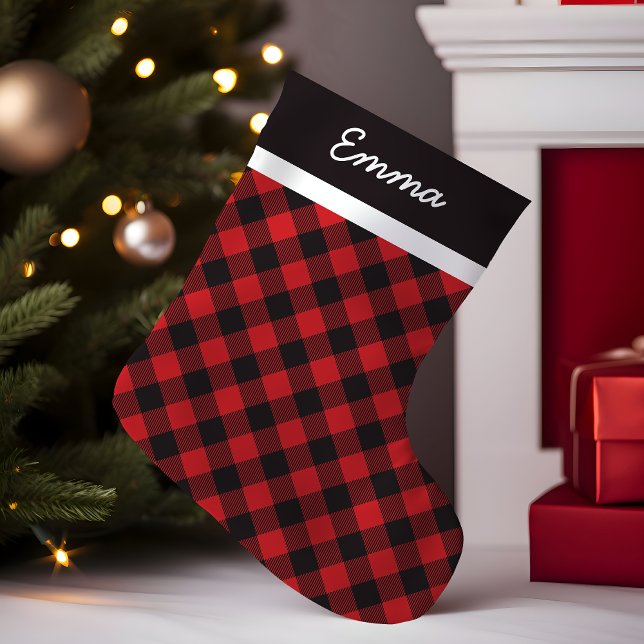 Buffalo Plaid Check Pattern Personalised Monogram Small Christmas Stocking (Creator Uploaded)