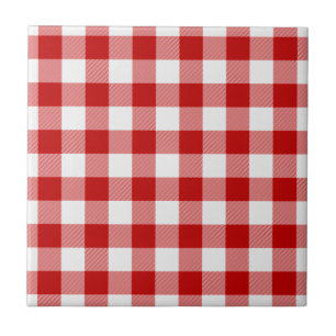 Buffalo Plaid Check Red White Ceramic Tile