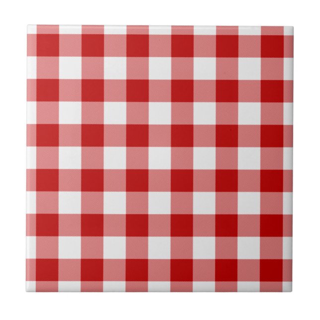 Buffalo Plaid Check Red White Ceramic Tile (Front)