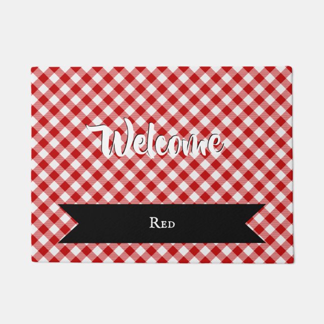Buffalo Plaid Check Red White Doormat (Front)