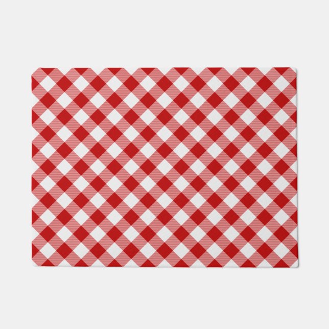 Buffalo Plaid Check Red White Doormat (Front)