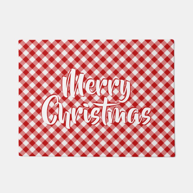 Buffalo Plaid Check Red White Doormat (Front)