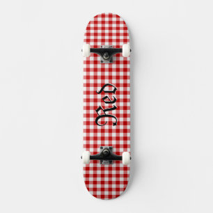 Buffalo Plaid Check Red White Skateboard