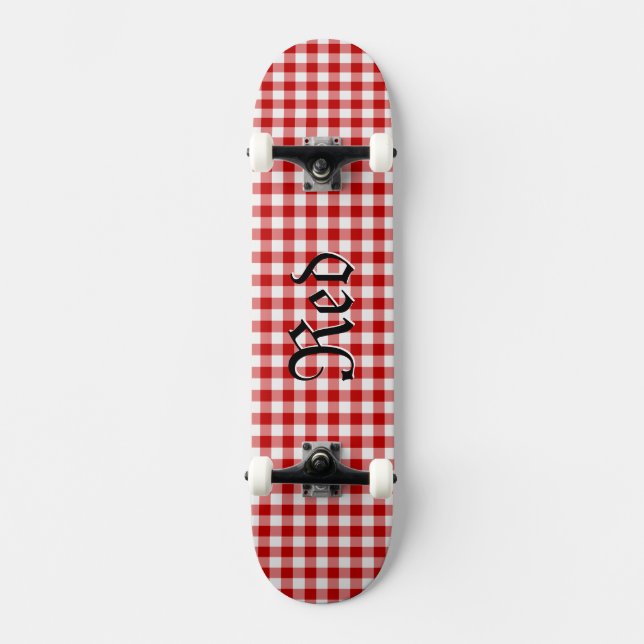 Buffalo Plaid Check Red White Skateboard (Front)