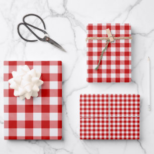 Buffalo Plaid Check Red White Wrapping Paper Sheet