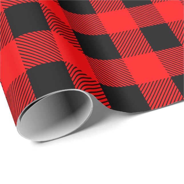 Buffalo Plaid Checks Classic Red and Black Wrapping Paper (Roll Corner)