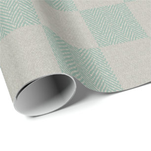 Buffalo Plaid Chequered Fabric Seafoam and Grey Wrapping Paper