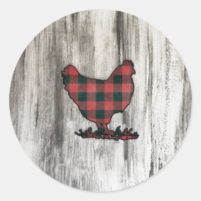 Buffalo Plaid Chicken Classic Round Sticker (Front)