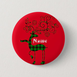 Buffalo Plaid Christmas Deer Thunder_Cove 6 Cm Round Badge